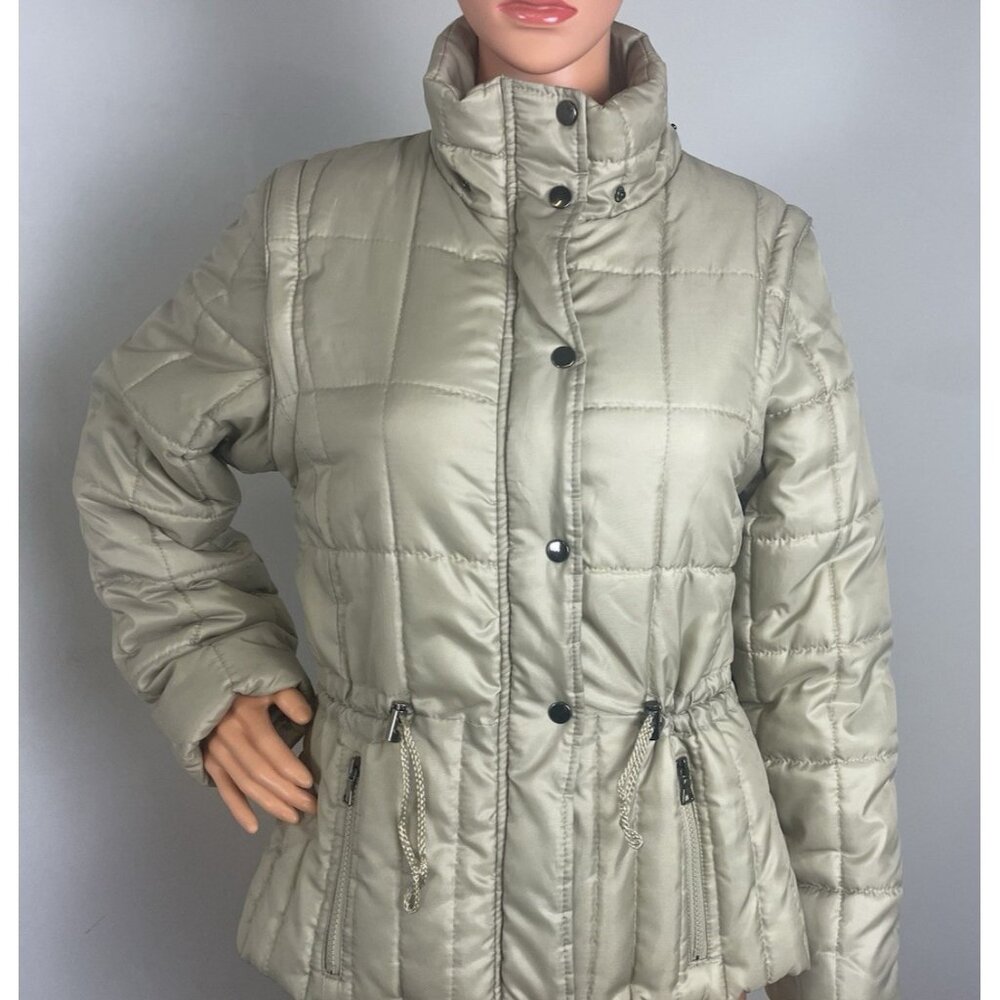 Vtg Infinito Puffer Ski Coat/Vest Women Sz Med Beige Zip Pockets & Sleeves READ